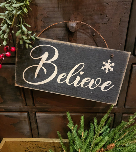 #BBL5 Black "Believe" Sign With Wire Hanger