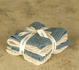 #6019  Set of 4 Dusty Blue & Cream Dishcloths