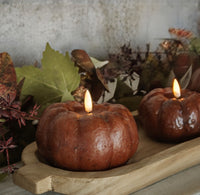 #NY236434 Primitive Bronze 3D Flame 3.5 Inch Short Pumpkin Candle - 6Hr Timer