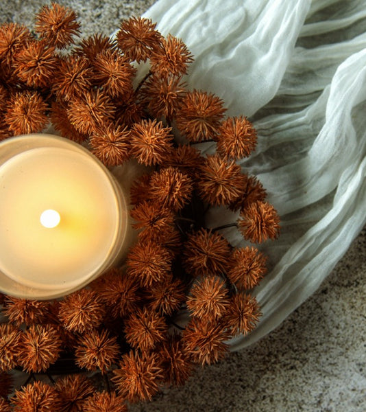 #G233629 Mini Rust Chestnut Seed 10In Candle Ring