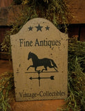 #FA69 Colonial "FINE ANTIQUES" -Horse Weathervane- Tavern Shelf Sitter - Pearwood