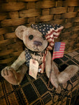 #WRN2293  Primitive Bear "HONOR" With Patriotic Hat, Vest & Flag