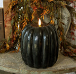 #NY236451 Primitive Black 3D Flame 6.5 Inch Tall Pumpkin Candle - 6Hr Timer