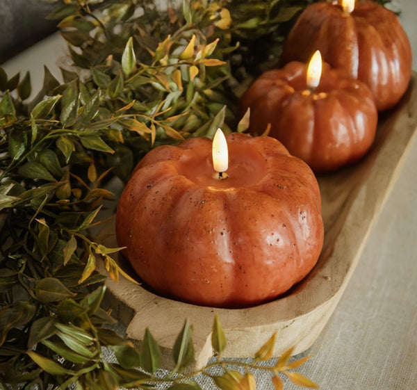#NY236437 Primitive Orange 3D Flame Short 3.5 Inch Pumpkin Candle - 6Hr Timer