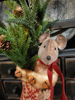 #2WSM Woven Stocking With Mouse & Greens By RUGGED CHIC COLLECTION