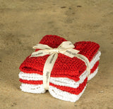 #8019  Set of 4 Red & White Knit Dishcloths