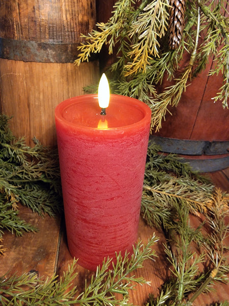 #10PDN Textured Red 6x3" Flameless Realistic Melt Pillar Candle