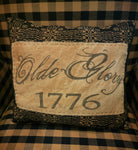 #WRN1340-J Primitive Woven Pillow With "Olde Glory 1776" Printed Tag