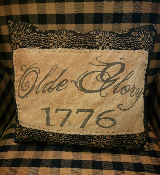 #WRN1340-J Primitive Woven Pillow With "Olde Glory 1776" Printed Tag