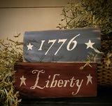 #L1776 Set of 2 - "LIBERTY" & "1776" Patriotic Wood Blocks