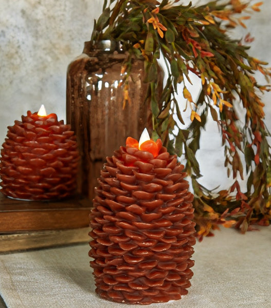 #NY236402 Primitive Bronze Moving Flame Pinecone Candle
