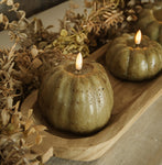#NY236442  Primitive Green 3D Flame 4 Inch Tall Pumpkin Candle - 6Hr Timer