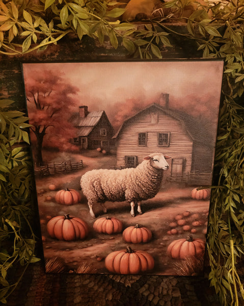 #HGC-1131 "Primitive Fall Sheep Barn" 8 x10 Canvas Print
