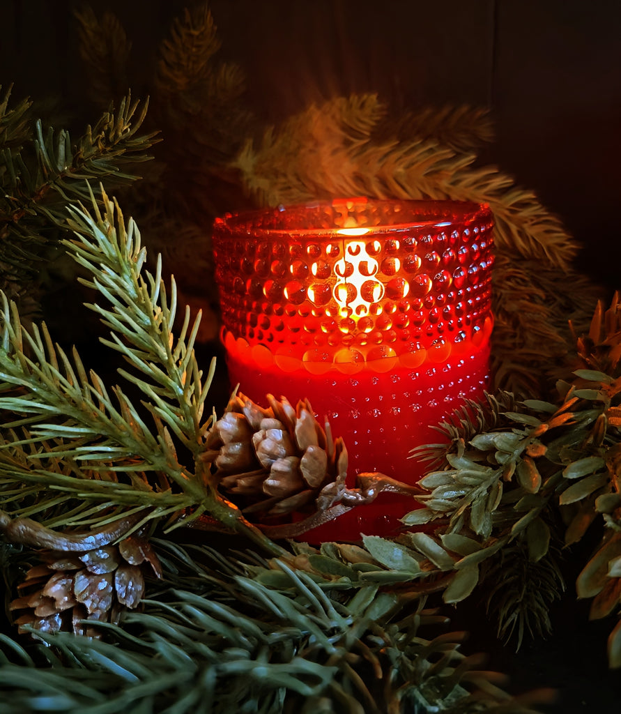 #PDRGC-4 4" Red LED Beaded Glass Candle