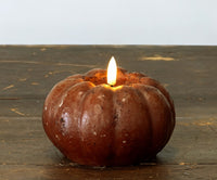 #NY236434 Primitive Bronze 3D Flame 3.5 Inch Short Pumpkin Candle - 6Hr Timer