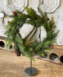 #XP76823 White Spruce 11 In Candle Ring With Cones
