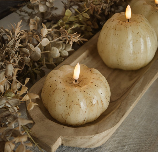 #NY236429  Primitive Cream 3D Flame 3 Inch Short Pumpkin Candle - 6Hr Timer