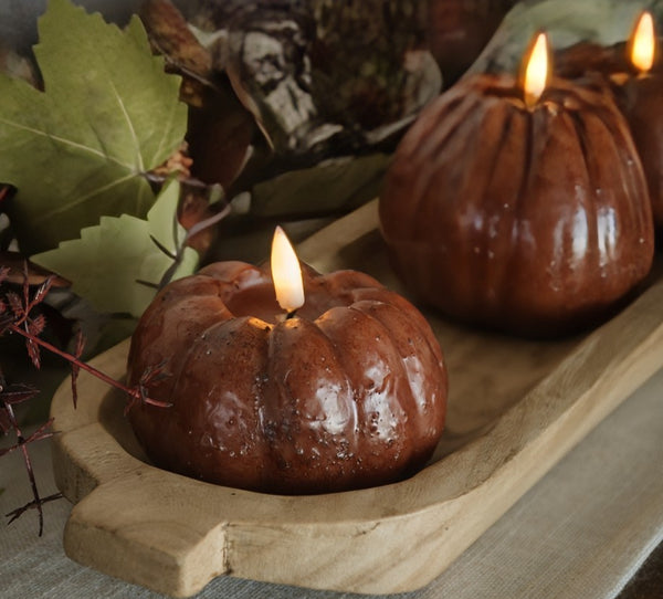 #NY236428  Primitive Bronze 3D Flame 3 Inch Short Pumpkin - 6Hr Timer