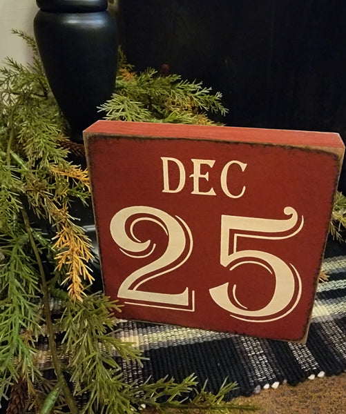 #10814  Festive Dec 25th Wood Sign - 5x5In