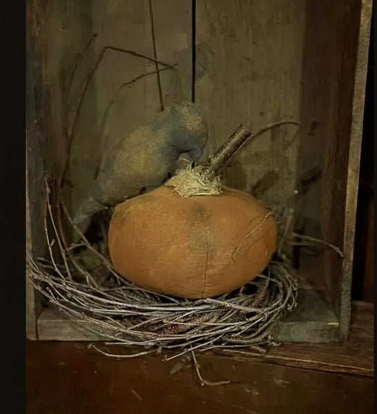 #DAW-PCBF Primitive Cloth Orange Pumpkin Bowl Filler With Crow 🎃 Made In The USA!