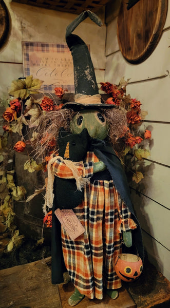 #RC-HD Primitive "HILDA" The Primitive Witch & Cat 🐈 Handmade by Rugged Chic