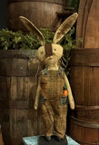 #ROG Primitive "Rodger" Rabbit With Plaid Bibs By Dawn's Attic Treasures