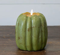 #NY236454  Primitive Green 3D Flame 6.5 Inch Pumpkin Candle - 6Hr Timer