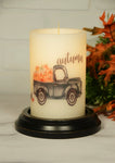 #CRD0033 Primitive 🍂 "Truck With Pumpkins" 🎃 Vanilla 6In Wax Candle Sleeve (Made In USA)