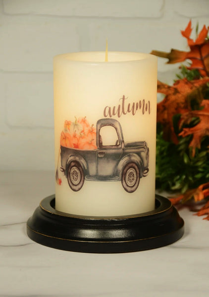 #CRD0033 Primitive 🍂 "Truck With Pumpkins" 🎃 Vanilla 6In Wax Candle Sleeve (Made In USA)