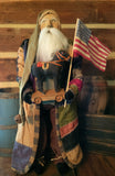 #A269 2026 Signed ARNETT'S Crazy Quilt Santa With Antique Pull Toy Horse & Flag