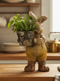 #248232  Brown Bunny w/ Black Pot Planter