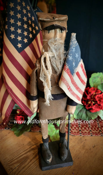 #MDYBR65 Primitive Mini Brown Uniform Soldier With Flag 🇺🇸 MADE IN THE USA
