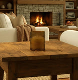 #NY246258  5In Amber Dotted Glass 3D Flame Candle