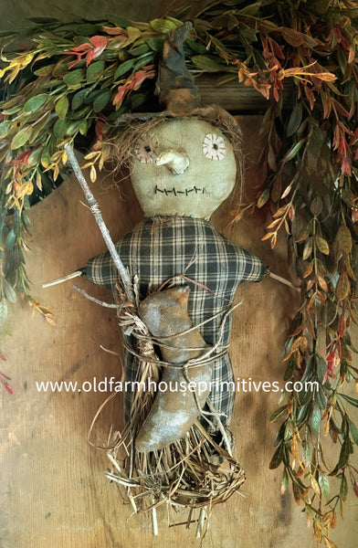 #BYC-WT Primitive Witch With Broom & Crow  MADE IN AMERICA!