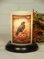 #6VP-SF-HC/AV "Spooky Fall Halloween Crow" - Antique Vanilla 6In Wax Candle Sleeve