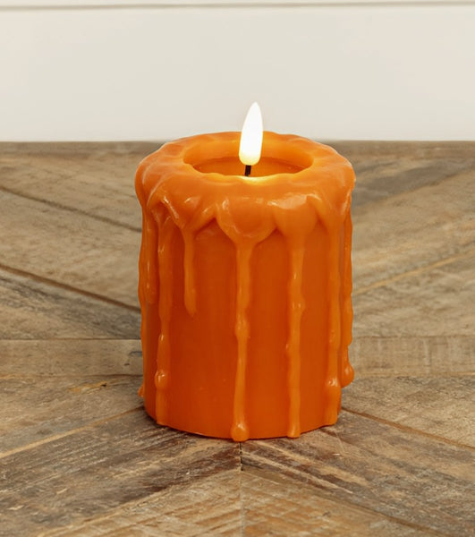 #NY229059  4In Orange 3D Flame Pillar Candle