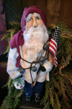 FLGS-25 HOLLY SCHMIDT "Fuzzy Cream Coat Santa With Flag & Snowman Ornament" ONE OF A KIND