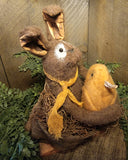 #PRC7 RUGGED CHIC Primitive Brown Bunny & Chick In Burlap Sack