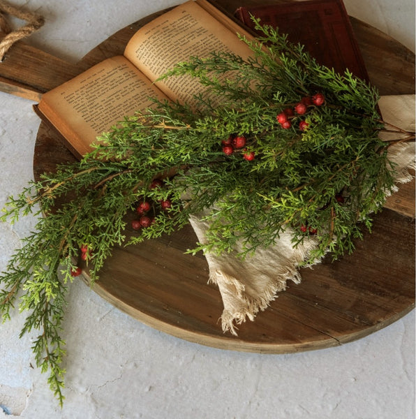 #G224969 Soft Cedar & Red Berry 27In Hanging Bush