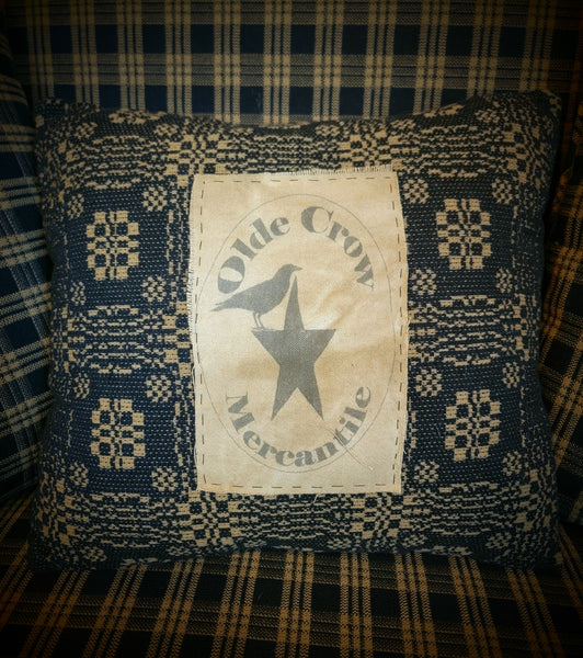 #WRN1340-B  Primitive Woven Pillow Woven With "Olde Crow Mercantile" Printed Tag