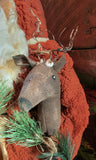 #8DRSN HOLLY SCHMIDT "Fuzzy Dull Red Wooly Coat Santa With Stick Reindeer" ONE OF A KIND