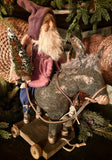 #68HS Primitive Santa Riding Pull Toy Donkey By HOLLY SCHMIDT