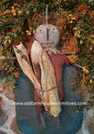 #BYC-1PLK  Primitive Hanging Pumpkin Guy With Corn Cob MADE IN AMERICA!