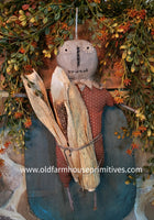 #BYC-1PLK  Primitive Hanging Pumpkin Guy With Corn Cob MADE IN AMERICA!