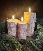 #6BR-GER "Real Bark" 6In Tall Flameless Pillar