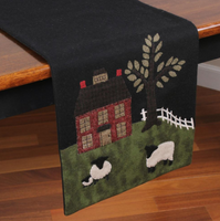 #TR425025  "Green Pastures" Wool Felt Runner 14x42In
