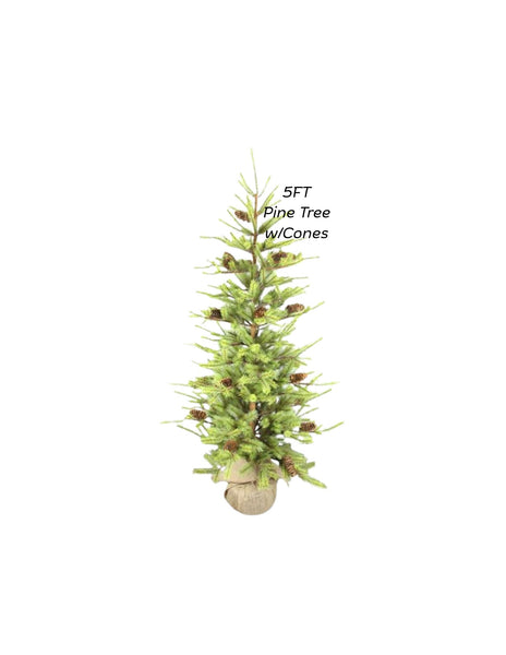 #XX7924 Primitive 5FT Pine Tree With Cones & Burlap Base