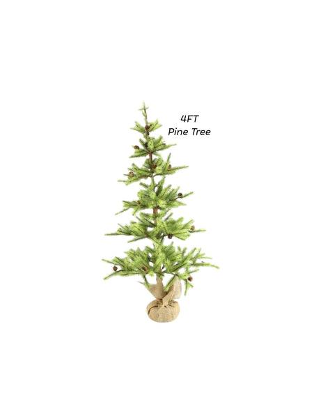 #XX7955 Primitive 4FT Primitive Pine Tree With Cones & Burlap Base