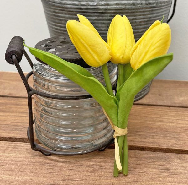 MTCY Yellow Mini Real Touch Tulips Set Of 3