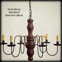 #9103H Primitive Wooden Gettysburg Chandelier in Hartford Colors (Made In USA)